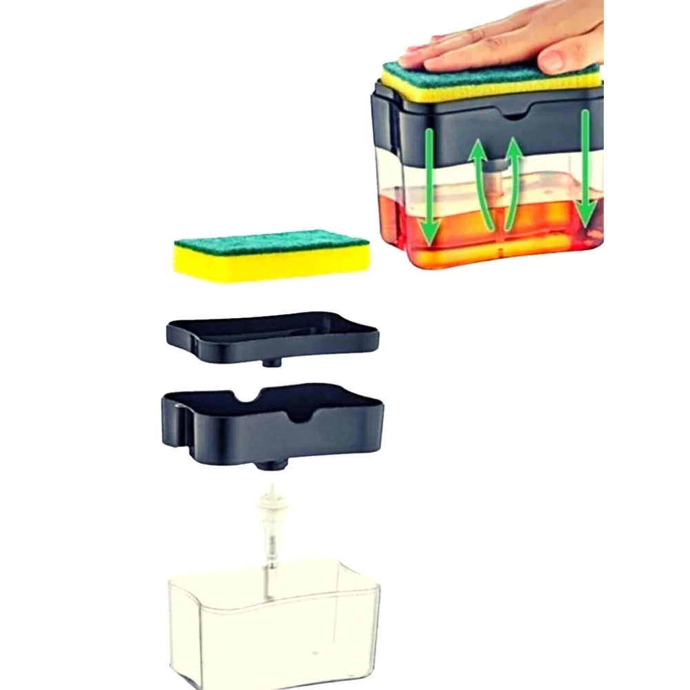 Kitchen Scrubbing Liquid Detergent Dispenser 2 in 1 Hand Press Soap Filling Injector Sponge Automatic 10 Pcs Free | Обустройство дома