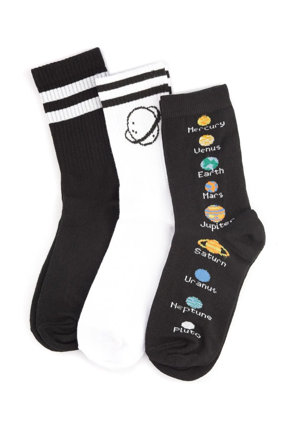 

Multicolored Planet Embroidered Socks 3 Packs