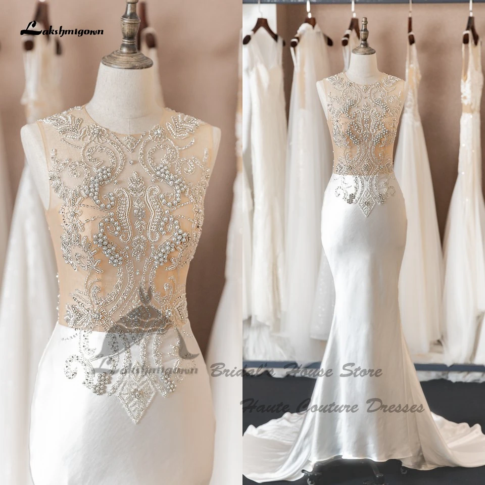 

Sparkly Wedding Dress Mermaid Satin Crystal Beading Satin Wedding Gowns 2022 Sexy Reception Dress for Bride Vestidos de Novia