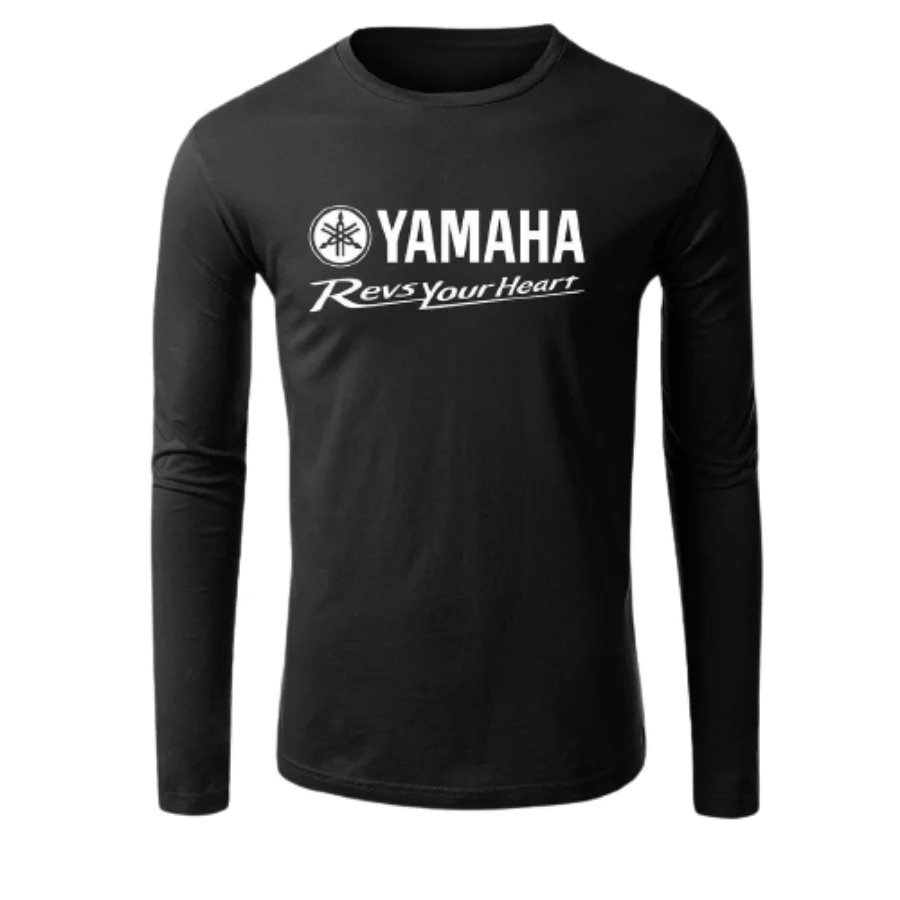 

New Fashion Spring Men's O neck Long Sleeve Tshirt Yamaha Printed 100% Cotton Casual Crew Neck Summer T-shirt Black