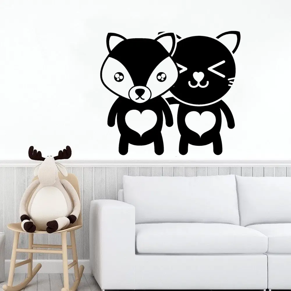

Cat And Raccoon Removable Wall Sticker Animals Vinyl Decal Living Room Wall Art Decoration A00860