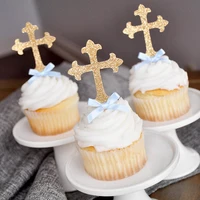 baptism decorations for boys and girl christening cross cupcake toppers party supplies