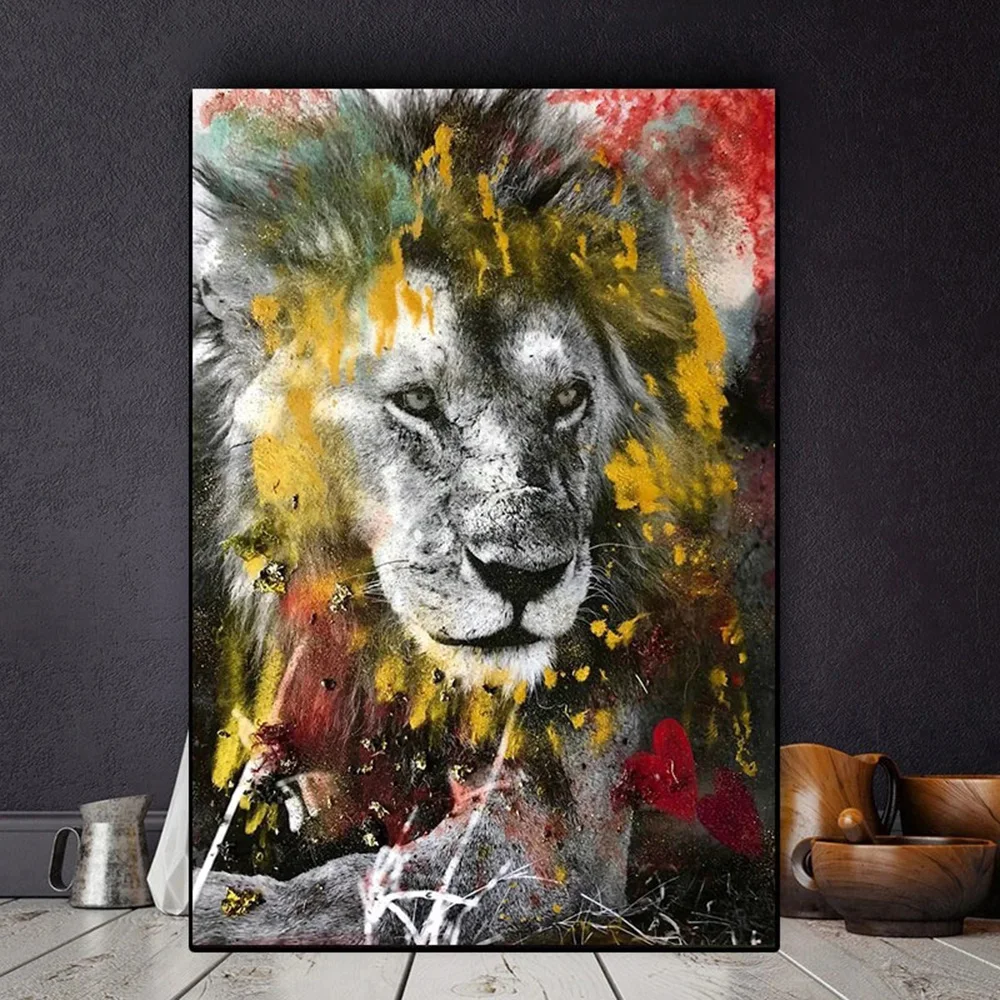 

Watercolor Lion Canvas Painting Modern Graffiti Art Posters and Prints Wall Art Picture for Children's Room Animal Decor Cuadros