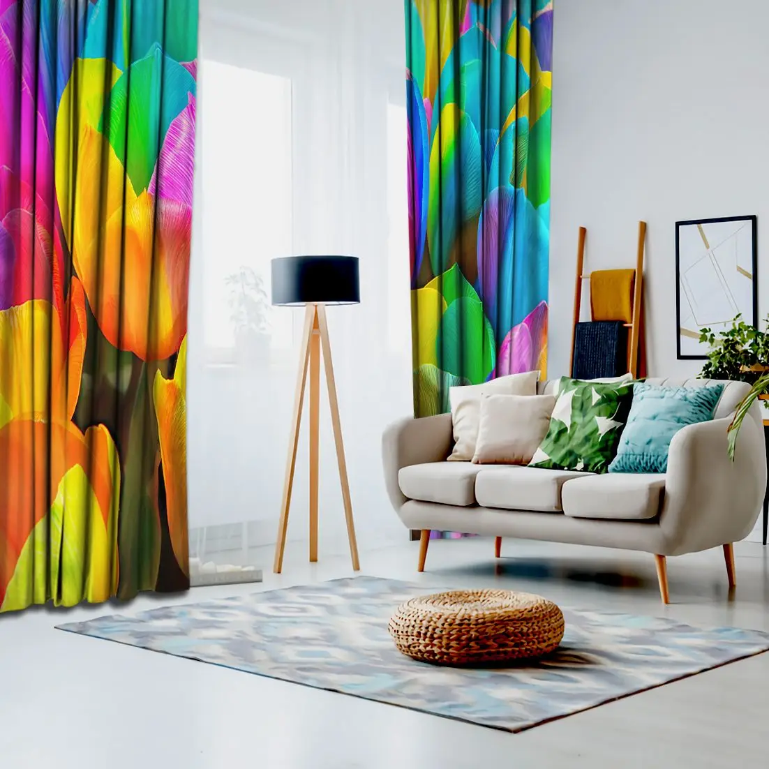 Занавеска Радужная роза букет Красочные цветы Романтический Летний сад Фото