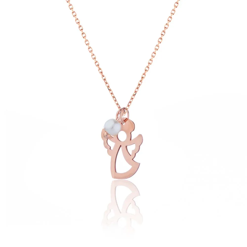 

Necklace Jewelry Angel and Pearl Pendant 925 Sterling Rose Gold Plated with Chain
