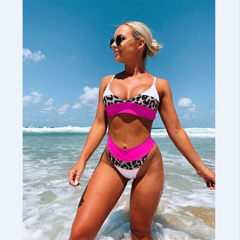 Новинка сексуальное женское леопардовое бикини с высокой талией пуш ап