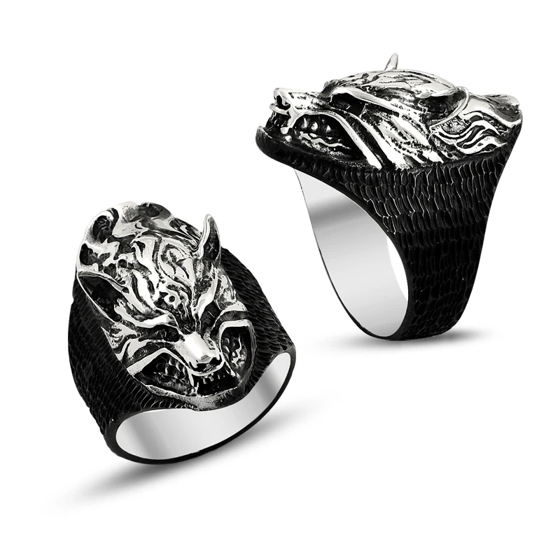 925 Silver Wolf Head Figure Handmade Rings for Men