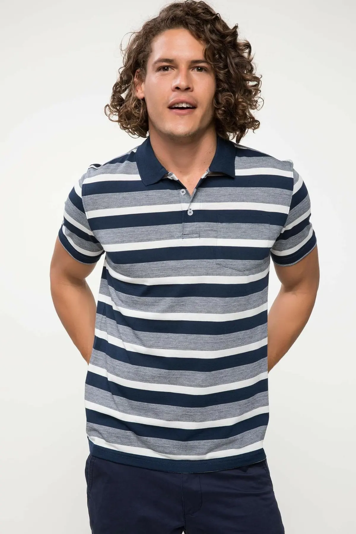 Дефакто Летняя мужская модная рубашка поло полосатая хлопковая с коротким