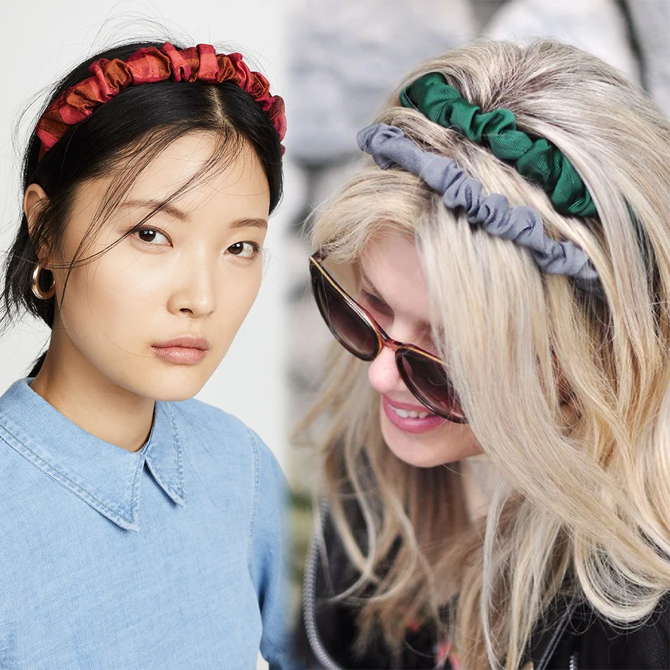 Женская плиссированная повязка на голову AWAYTR однотонная эластичная аксессуар