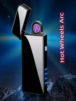 hot selling gas electric dual purpose windproof metal lighter touch sensing usb power display rotary arc lighter high end gift