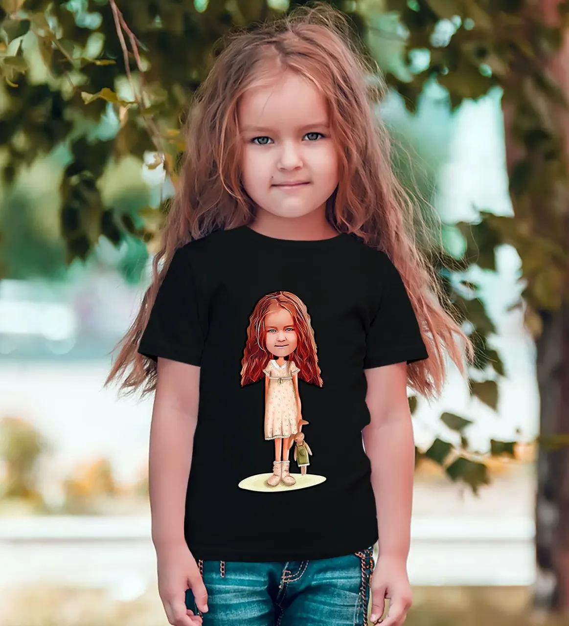 

Персональный женский ребенок карикатура черного T-Shirt-7