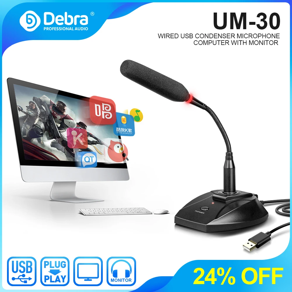 

Debra UM-30 Professional Condenser Microphone, With USB, Monitor and PC Interface,Reduce Noise ,For live broadcast, meetings,etc