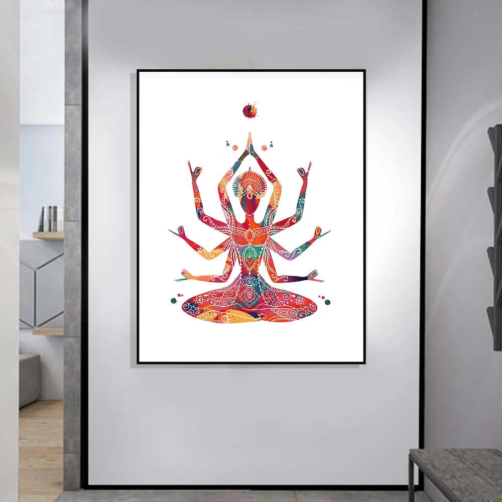 

Indian Mother Kali Goddess Watercolor and Print Canvas Painting Modern Art Mural Cuadros Picture for Living Room Home Decor