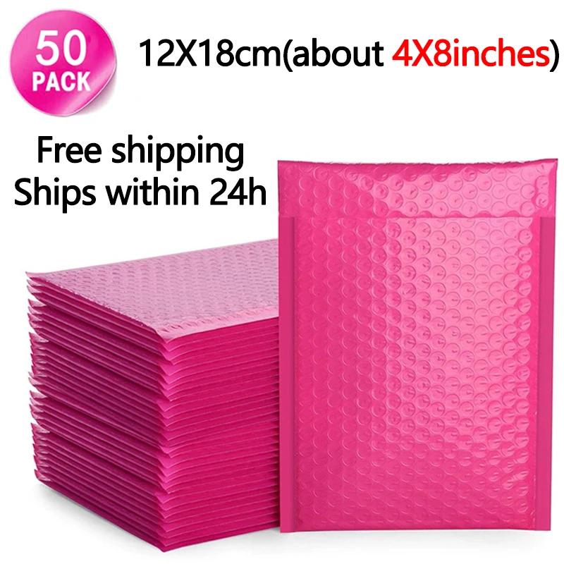 Rose Pink Bubble Mailers 50pcs Padded Envelopes Ziplock Bag Packaging Bags For Business Mylar Bags Shipping Packaging 12x18cm