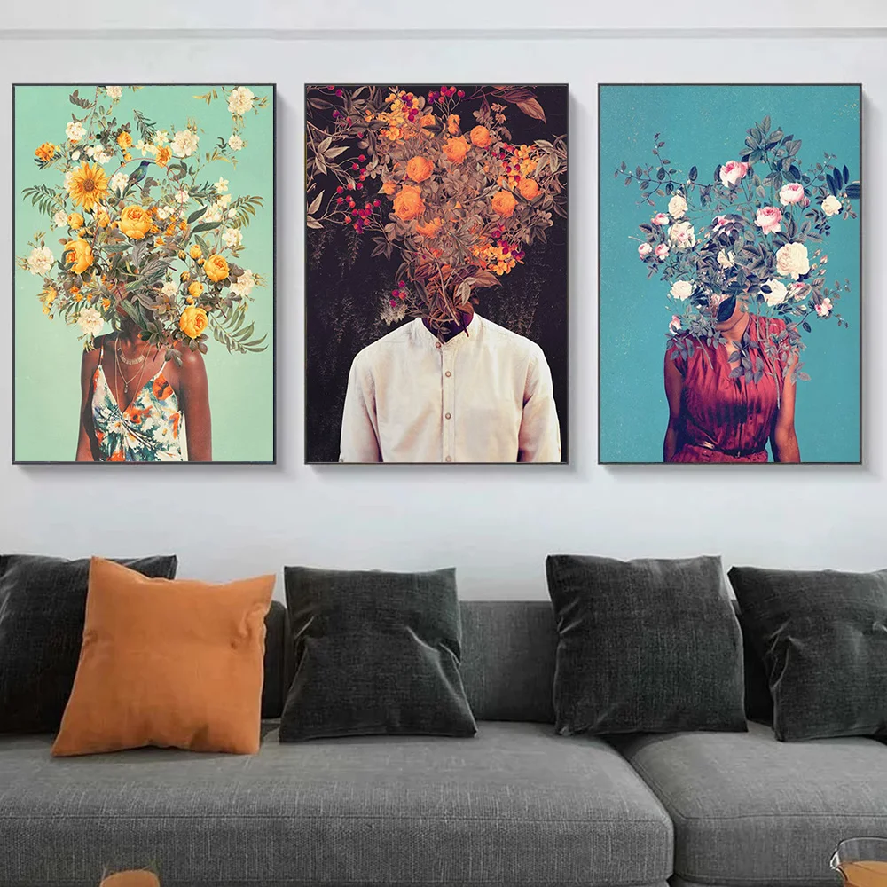 

Man and Woman With Flower on head Canvas Painting Artistic Portrait Poster and Print Picture for Living Room Wall Art Home Decor
