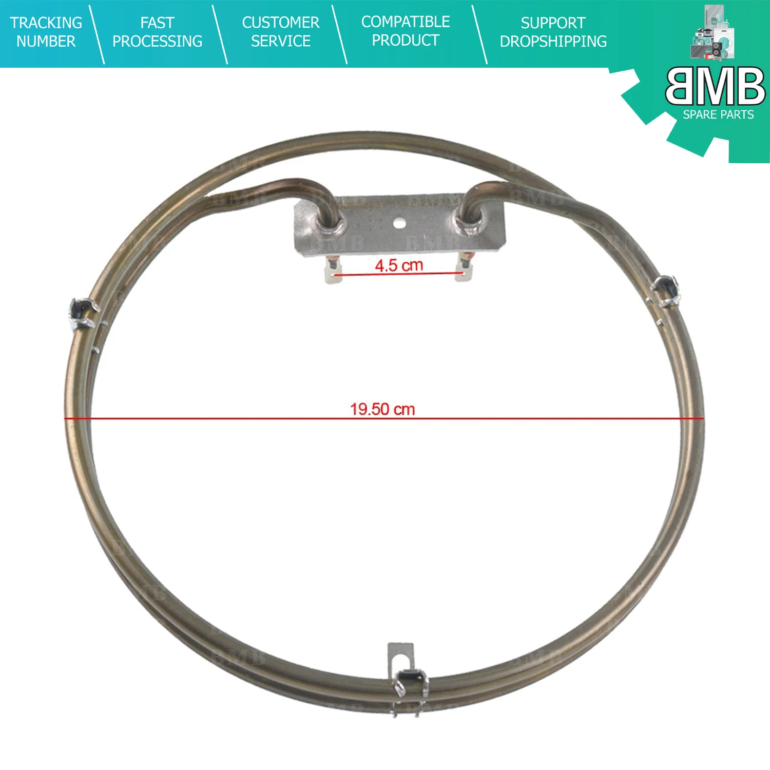 Нагревательный элемент для духового турбовентилятора 2000 Вт-220 В-195 мм подходит