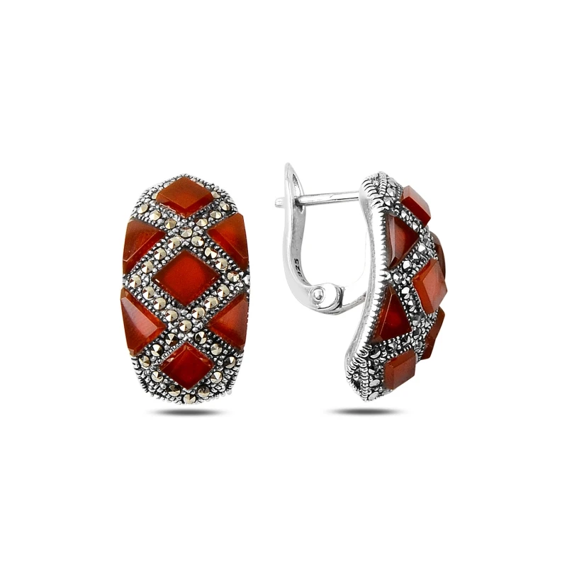

Серебряные 925 пробы Серьги из марказита и натурального камня