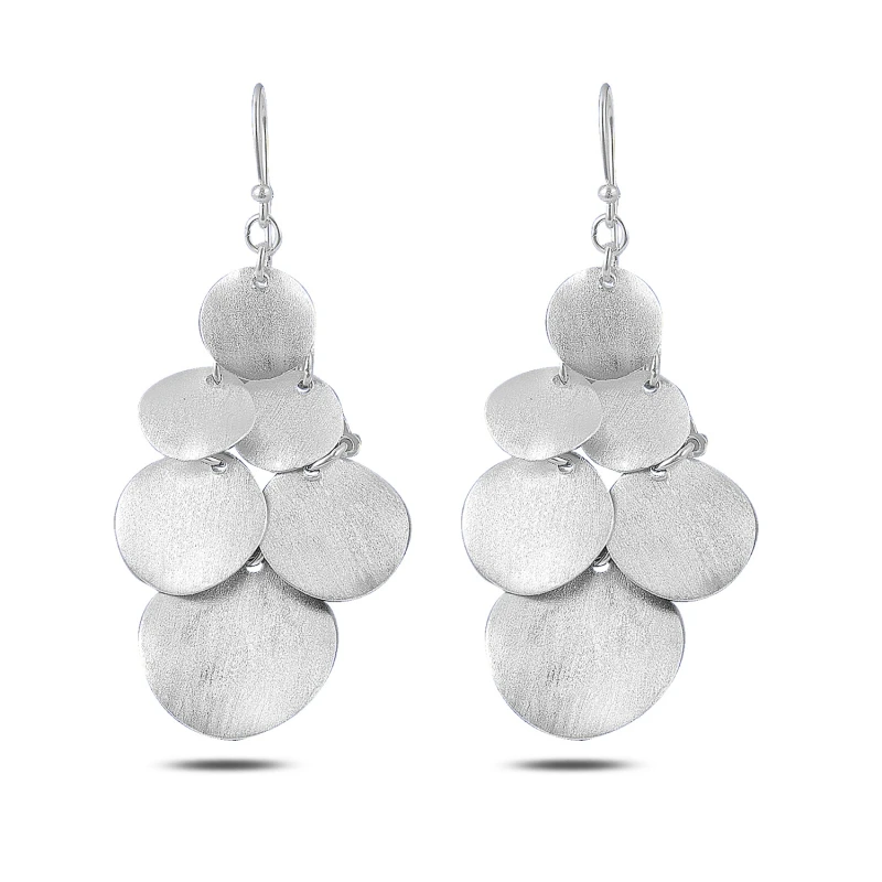 

Silver 925 Sterling Dangle Round Matte Pattern Earrings