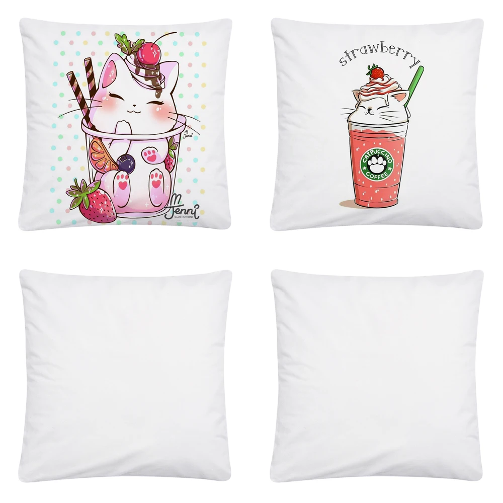 

Icy summer cat milk tea milk cover pattern Soft Short Plush Cushion Cover Pillow Case for Home Sofa Car Decor Pillowcase 45X45cm