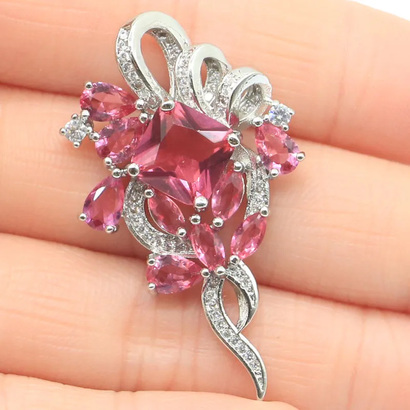 Роскошная Серебряная Женская подвеска в форме цветка из розового турмалина и