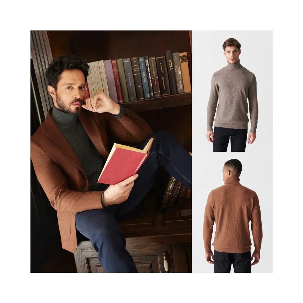 

Свитер Avva жаккардовый с высоким воротником, хлопок, высокий воротник, модная теплая повседневная мужская одежда, норковая антрацитовая, верблюжьей и коричневой расцветки, осень