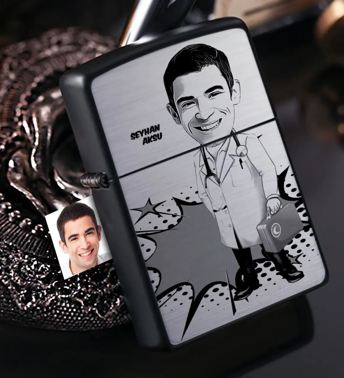 

Personalized Mr Doctor Caricature Of Gasoline Black Metal Cigarette lighter-6
