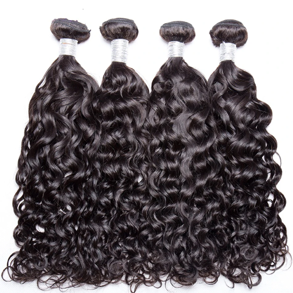 Extensiones de cabello humano ondulado con ondas al agua, mechones de 1, 3 y 4 mechones, sin procesar, 12 mechones, negro, mojado y ondulado, 100