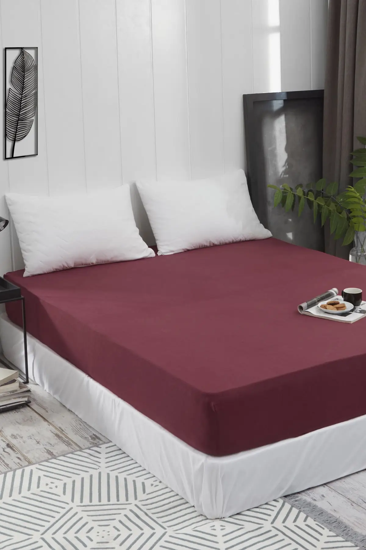 

Pure %100 Cotton Combing Luxury Solid Burgundy Fitted Sheet Elastic Bed Linens Mattress Cover 160x200 Comfortable Modern 2020