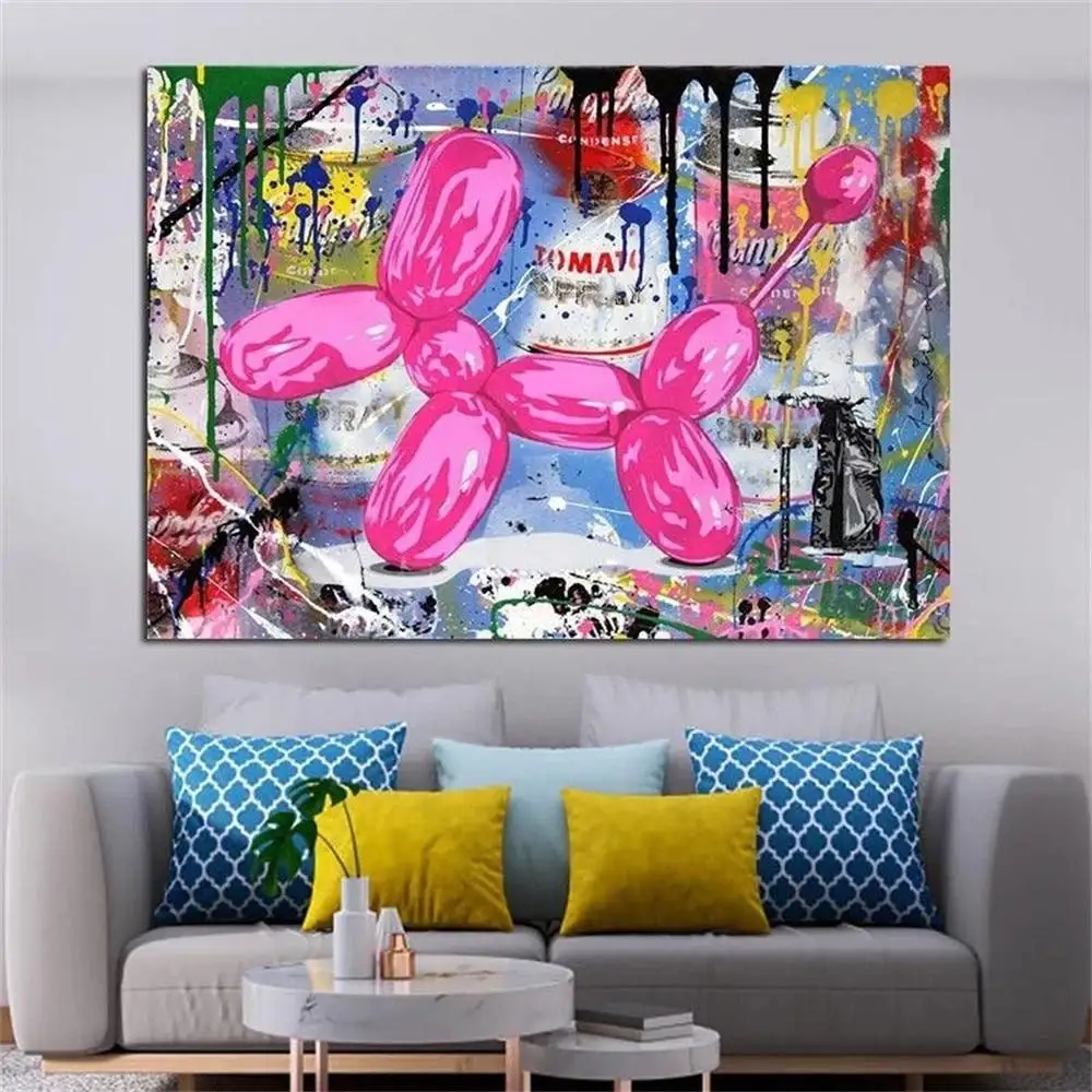 

Pink Balloon Dog Graffiti Canvas Painting Painting Wall Art Pictures Posters Modern Home Decorative For Living Room Frameless