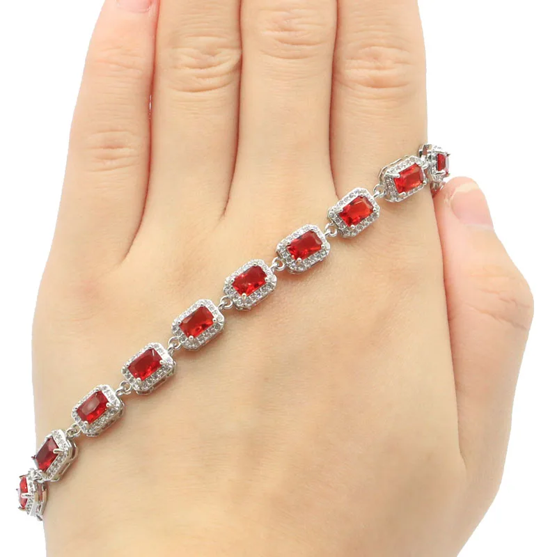 Женский серебряный браслет с красным Рубином 12x7 мм 7 5 8 дюйма|bracelet bracelet|silver bracelet