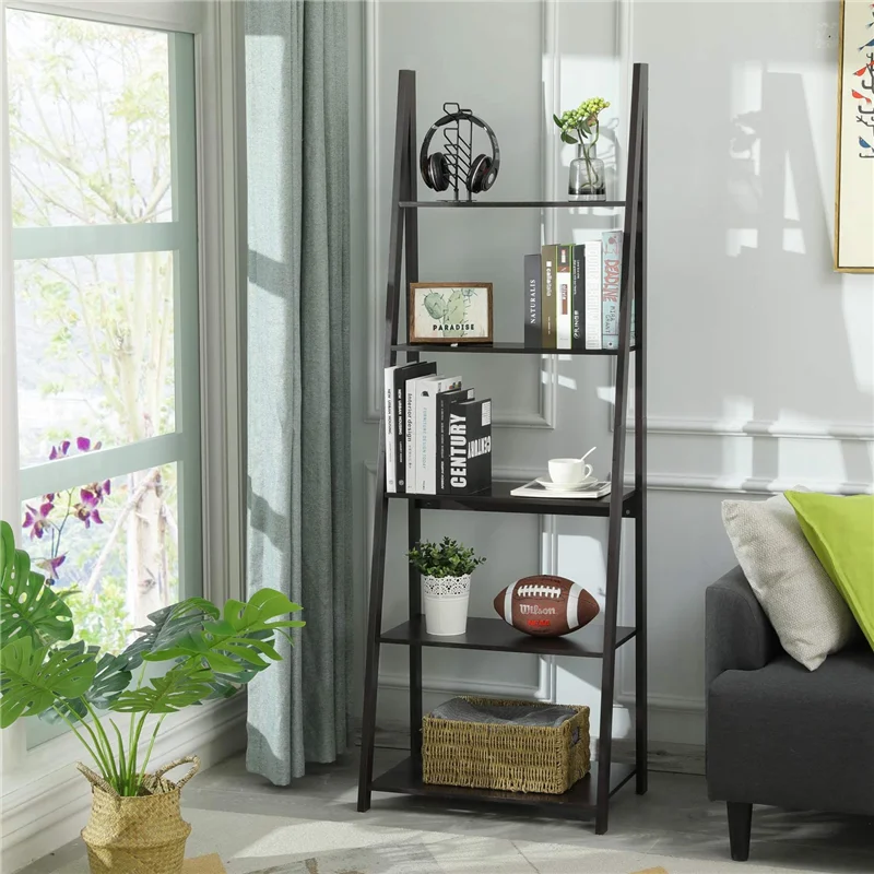 

Home Office 5 Tier Ladder Shelf Bookcase Storage Shelf Display Shelf Wood Frame