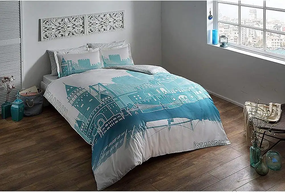 

TAC Double Queen Size 4 pcs Satin Glow Duvet Cover Set -Istanbul Theme -100% Cotton