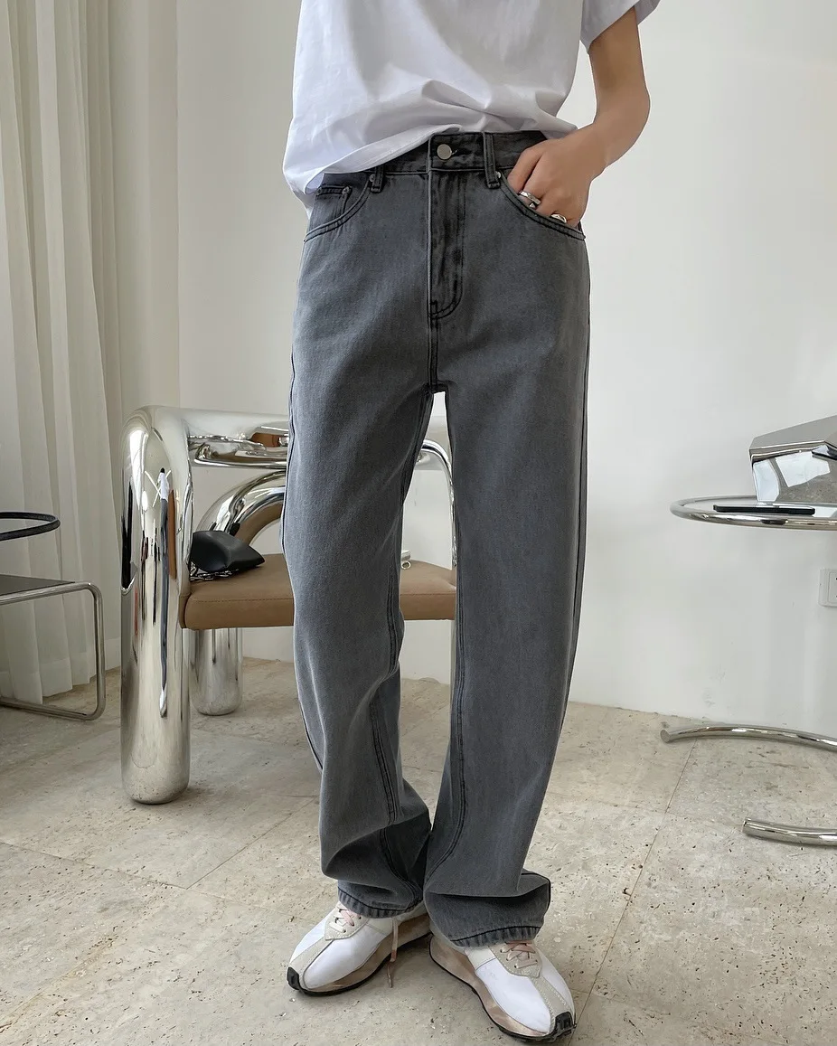 spring woman straight stretch grey long jeans