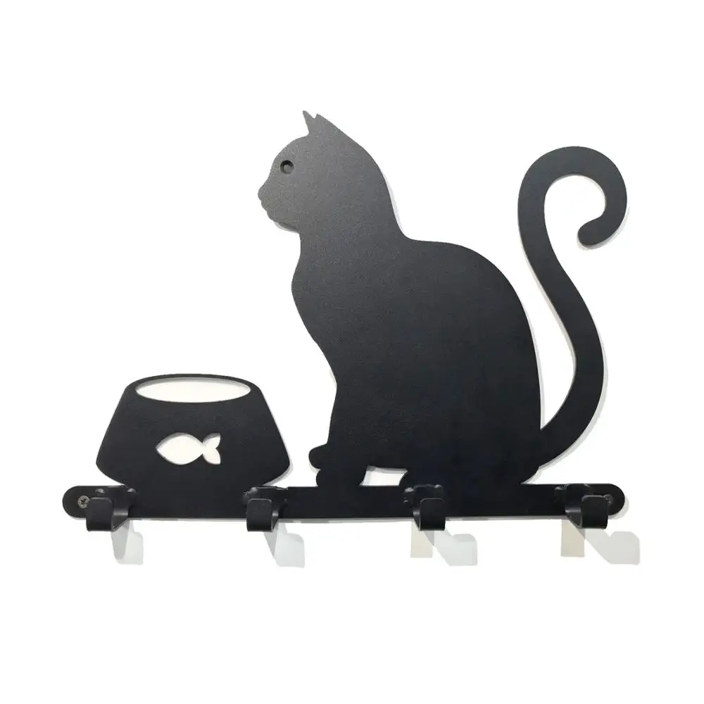 Металлические настенные вешалки с четырьмя крючками - Цвет: Black Cat