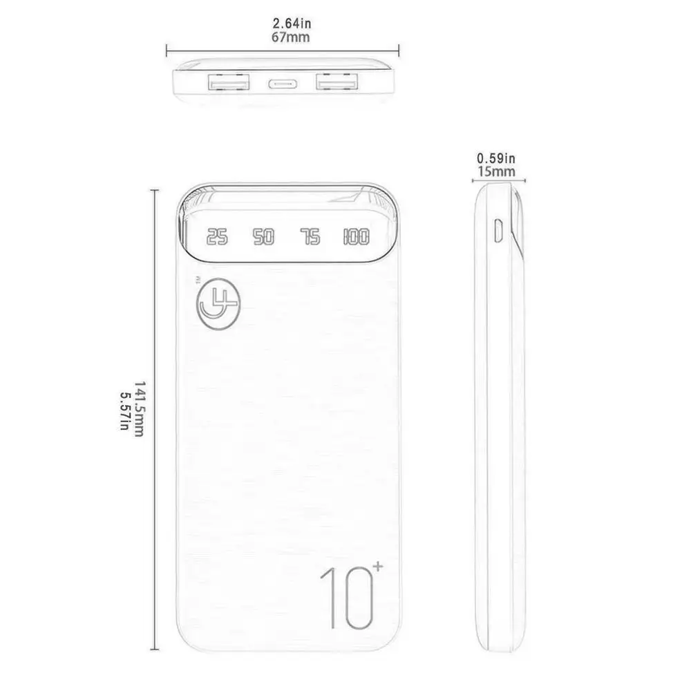 2020 10000 мАч Мобильный Дополнительный внешний аккумулятор Powerbank светодиодный