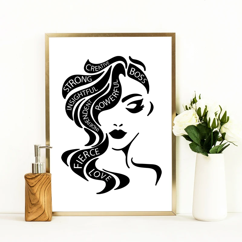 С принтом с цитатой женскими силуэтами черно-белый плакат на стену Картина