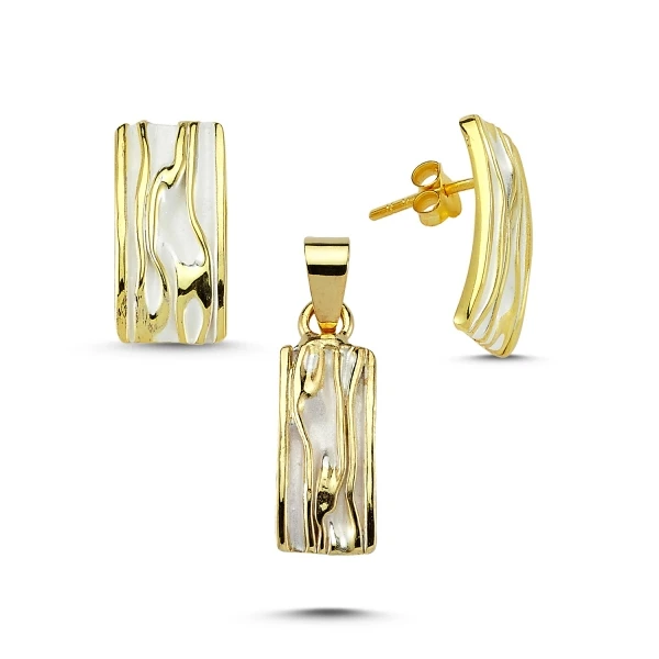 

Silver 925 Sterling Sterling Rectangular Wrinkled Set