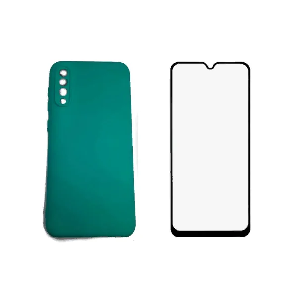 Выгодный комплект для samsung A50 / A50s A30s силиконовый чехол мятный + стекло с черной