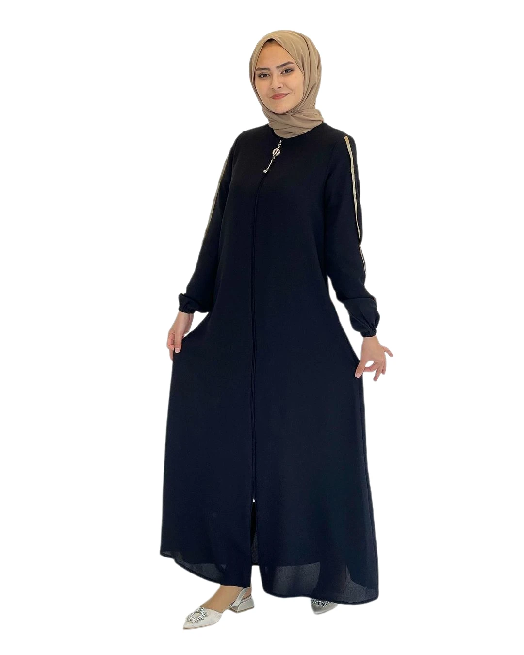 Muslim Abaya Islamic Dress Hijab Fashion Clothing Gold Ribbon Detail Elegant Sports Crepe Fabric Lavin Ferace
