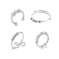 1pcs fashion adjustable fidget anxiety bead beaded open rings for women new trend ins simple style lady fashion jewelry toy gift