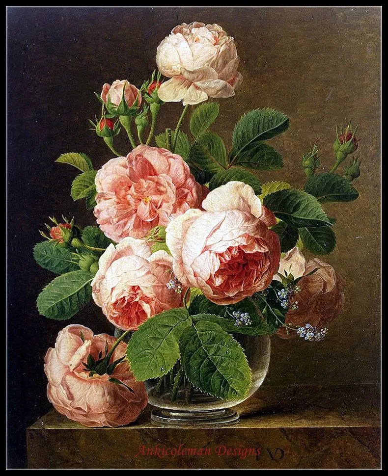 

Embroidery Counted Cross Stitch Kits Needlework - 14 ct Aida DMC color DIY Arts Handmade Home Decor - Roses in a Glass Vase