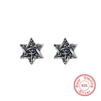100 925 sterling silver eye of horus six point star stud earrings for men women gothic punk original design jewelry gift party