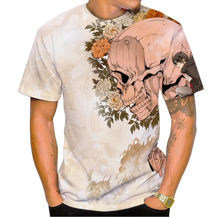 

Summer men's T-Shirt New 3D printing t-shirt men's skull devil T-shirt Summer Black T-Shirt round neck T-shirt