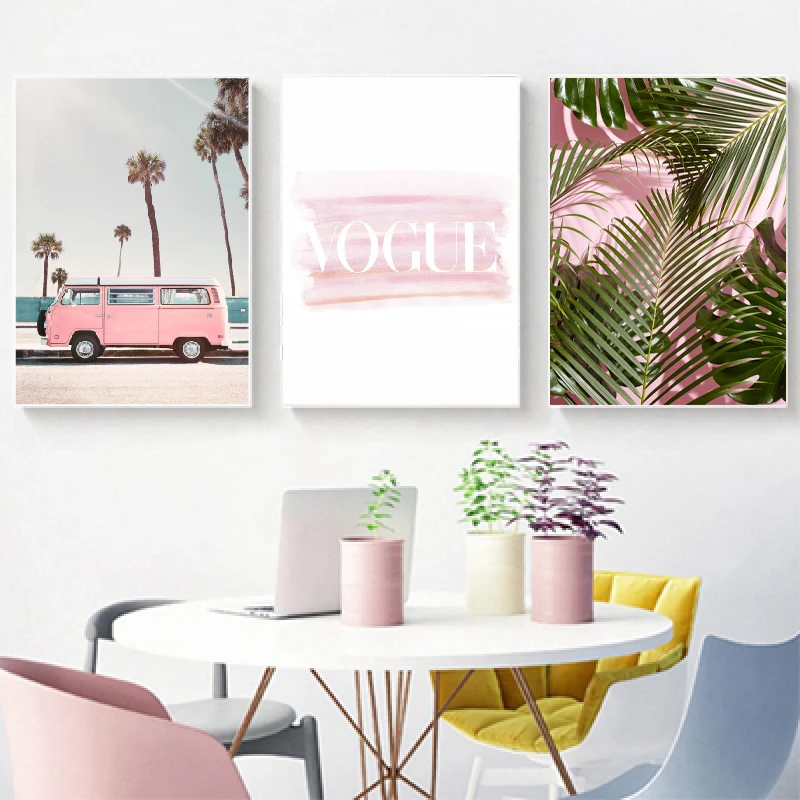 Модная картина из розовой пальмы на холсте настенные картины Vogue Pink Van винтажные