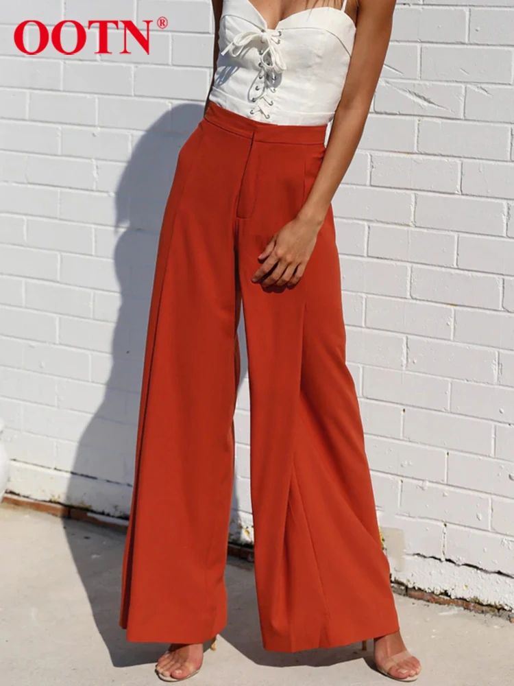 

OOTN Orange High Waist Trousers Summer Office Lady Elegant All-Match Wide Leg Pants Women Soft Baggy Full Length Pantalon 2022