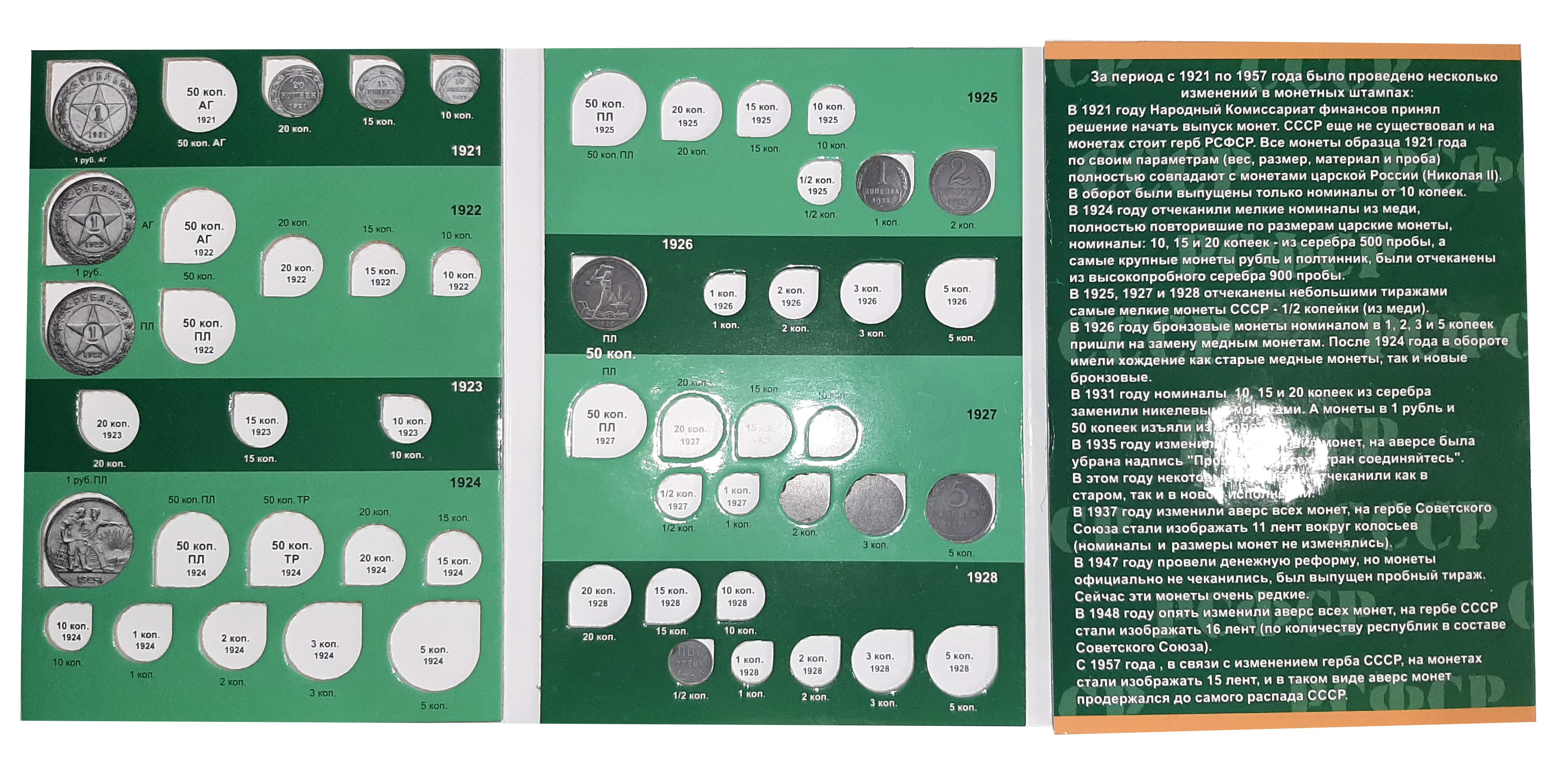 Альбомы для монет РСФСР СССР (1921 -1957) регулярного выпуска в двух томах погодовка