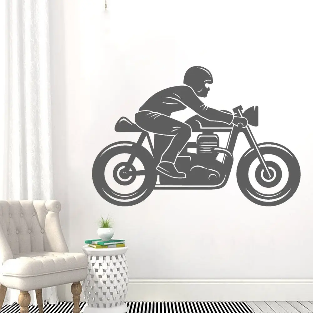 

Man Riding Motorcycle Silhouette Sticker Decal Art Home Bedroom Vinyl Removable Decoration A001377