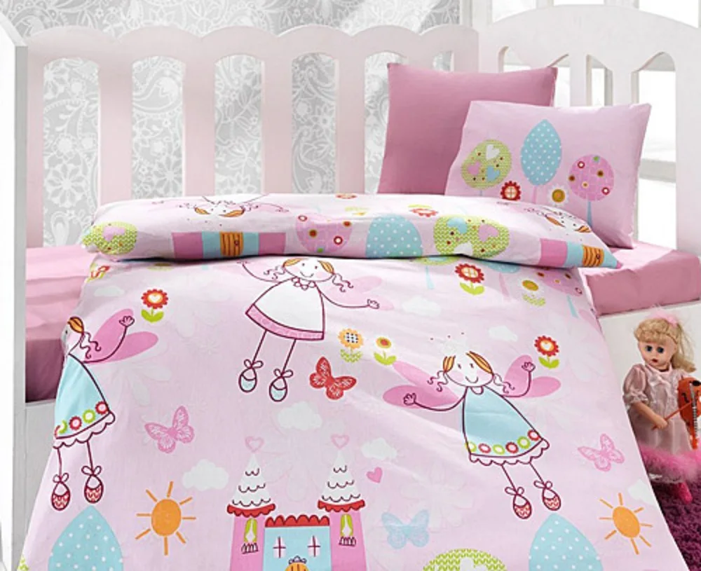 100% Cotton Made in Turkey FAIRY Baby Bedding Duvet Cover Set Crib For Boy Girl Cartoon Animal Baby Cot Cotton Soft Antiallergic