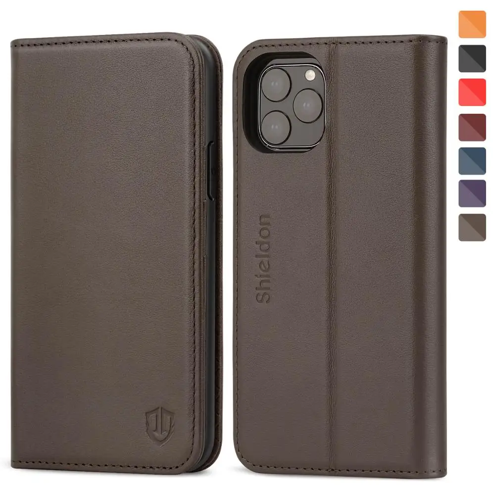 Coffee SHIELDON Чехол-бумажник для iPhone 11 Pro 5," Натуральная кожаные с отделениями для карт с подставкой и магнитной застежкой с функцией блокировки Rfid чехол - Цвет: Coffee