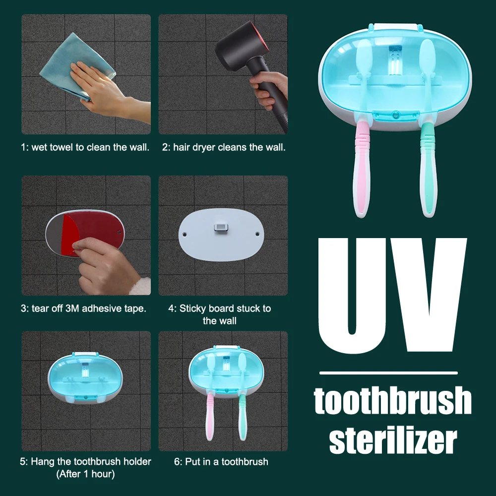 

UV Toothbrush Sanitizer Toothbrush Holder Case Stylish Sterilizer Travel Toothbrush Case for Home Cleaner Organizer
